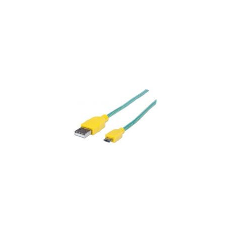 Cable Manhattan Usb 2.0 A - Micro B 1.0M Turquesa/Amarillo 394000