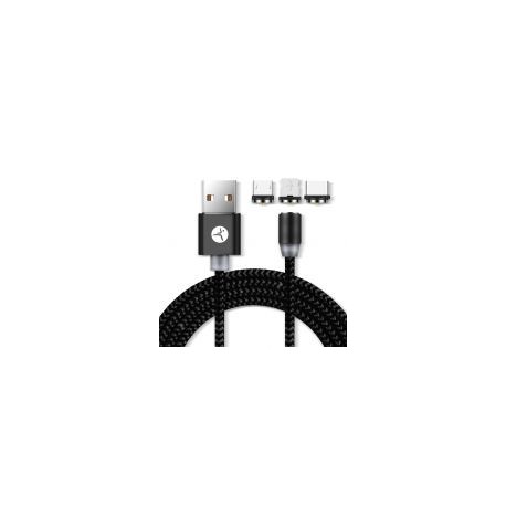 Cable Cargador Usb Techzone Tzcabtri01 Lightning Usb Y Tipo C Negro 1M