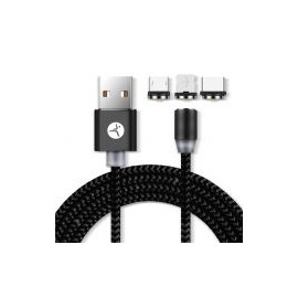 Cable Cargador Usb Techzone Tzcabtri01 Lightning Usb Y Tipo C Negro 1M