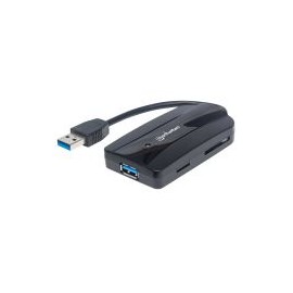 Hub Usb 3.0 Manhattan 3 Puertos, Lector De Tarjetas Negro 163590