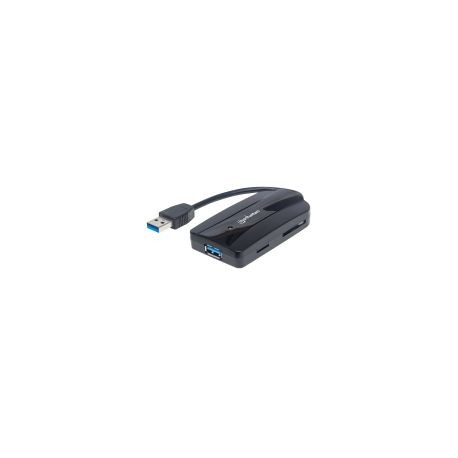 Hub Usb 3.0 Manhattan 3 Puertos, Lector De Tarjetas Negro 163590