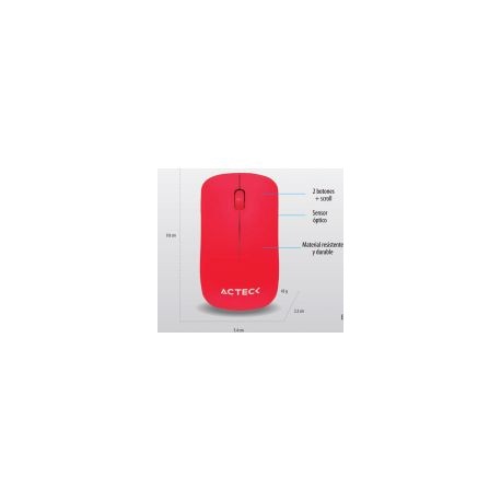 Mouse Acteck Entry Rojo 3 Botones + Scroll Inalambrico 1000 Dpi